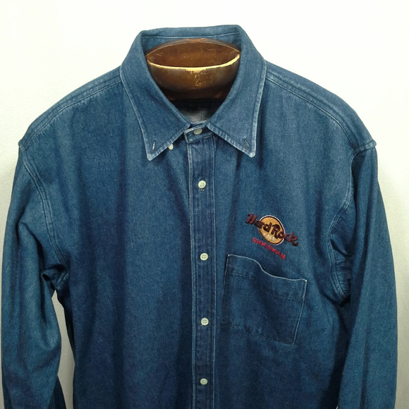 Hard Rock Café Stockholm shirt Size L Denim Blue - Picture 6 of 8